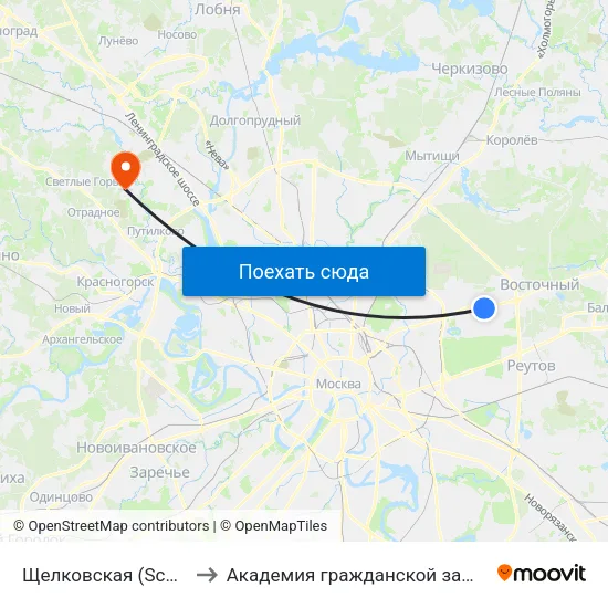 Щелковская (Schelkovskaya) to Академия гражданской защиты МЧС России map