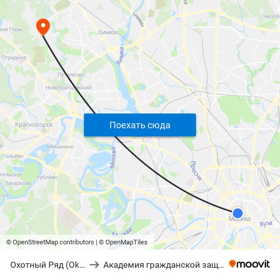 Охотный Ряд (Okhotny Ryad) to Академия гражданской защиты МЧС России map