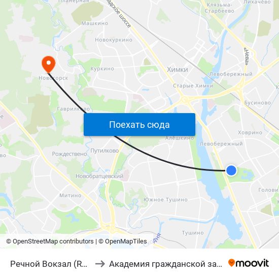 Речной Вокзал (Rechnoy Vokzal) to Академия гражданской защиты МЧС России map