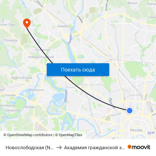 Новослободская (Novoslobodskaya) to Академия гражданской защиты МЧС России map