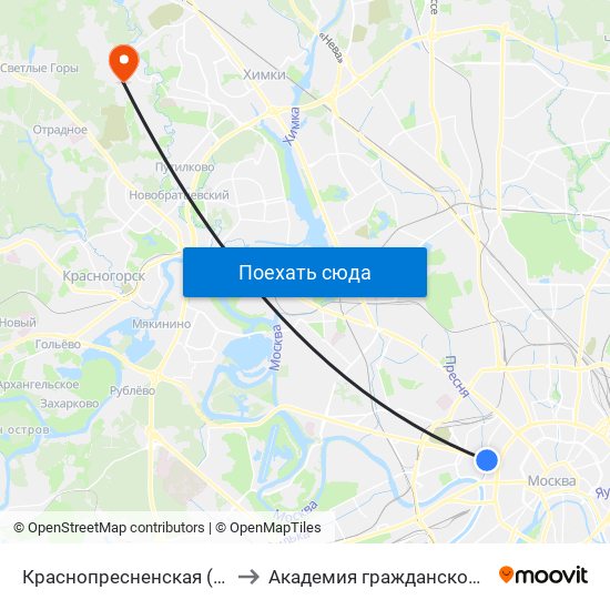 Краснопресненская (Krasnopresnenskaya) to Академия гражданской защиты МЧС России map