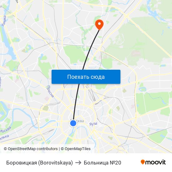 Боровицкая (Borovitskaya) to Больница №20 map