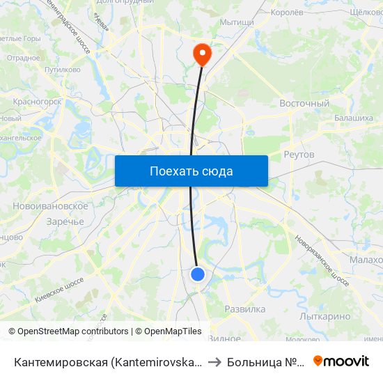 Кантемировская (Kantemirovskaya) to Больница №20 map