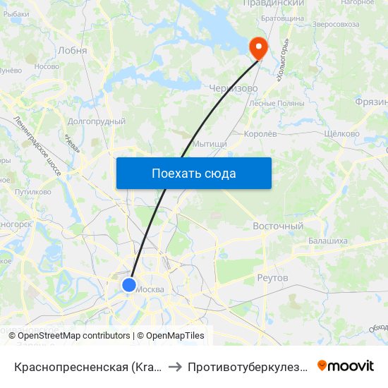 Краснопресненская (Krasnopresnenskaya) to Противотуберкулезный диспансер map