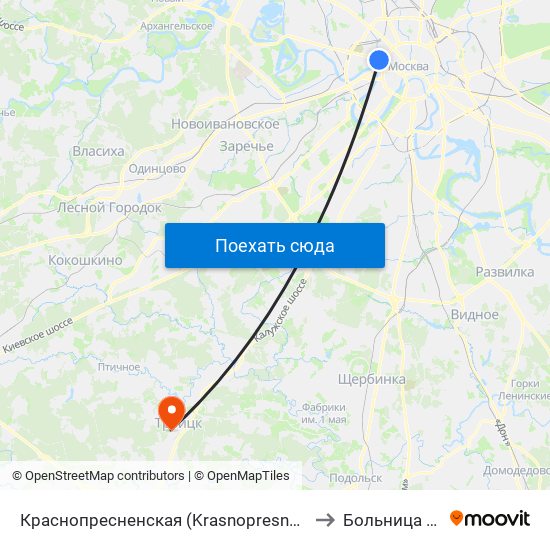 Краснопресненская (Krasnopresnenskaya) to Больница РАН map