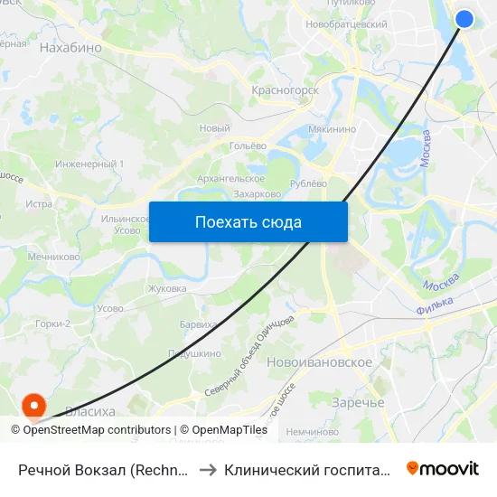 Речной Вокзал (Rechnoy Vokzal) to Клинический госпиталь Лапино map