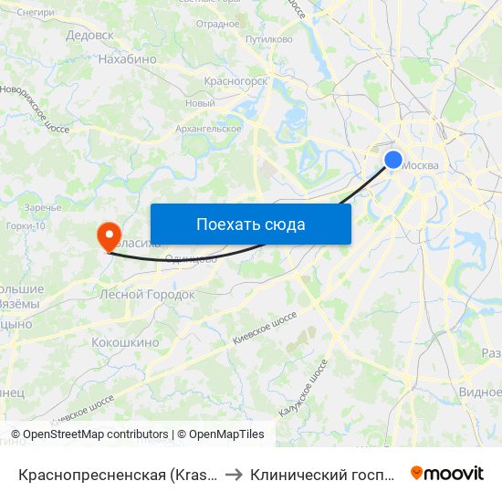 Краснопресненская (Krasnopresnenskaya) to Клинический госпиталь Лапино map