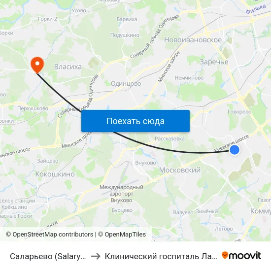 Саларьево (Salaryevo) to Клинический госпиталь Лапино map