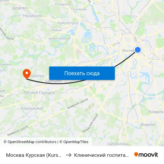 Москва Курская (Kursky Station) to Клинический госпиталь Лапино map