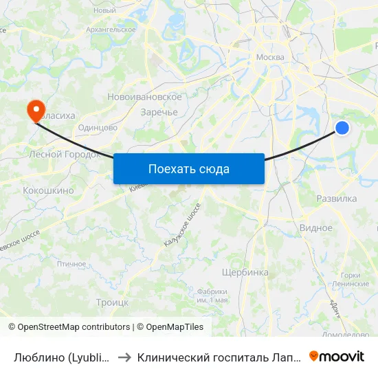 Люблино (Lyublino) to Клинический госпиталь Лапино map