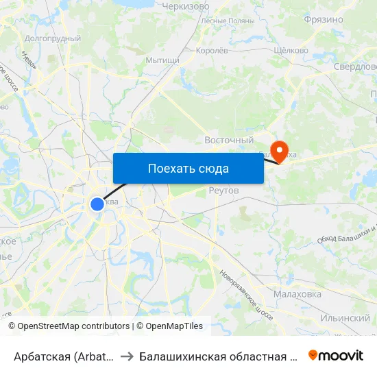 Арбатская (Arbatskaya) to Балашихинская областная больница map