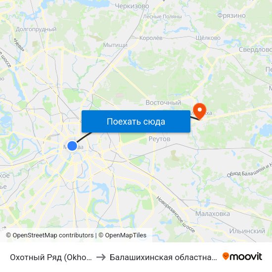 Охотный Ряд (Okhotny Ryad) to Балашихинская областная больница map
