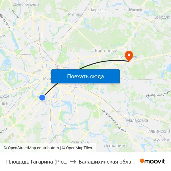 Площадь Гагарина (Ploschad Gagarina) to Балашихинская областная больница map
