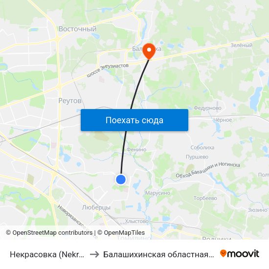 Некрасовка (Nekrasovka) to Балашихинская областная больница map