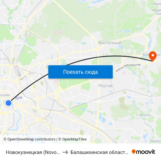 Новокузнецкая (Novokuznetskaya) to Балашихинская областная больница map