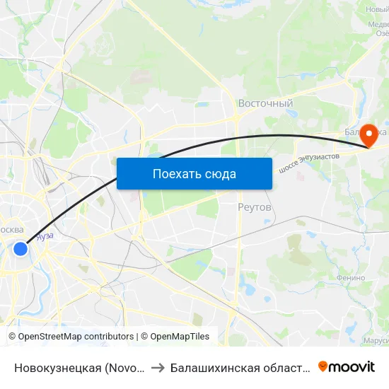 Новокузнецкая (Novokuznetskaya) to Балашихинская областная больница map