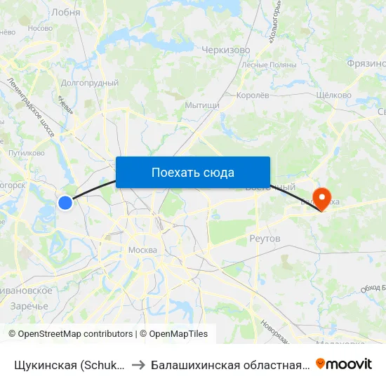 Щукинская (Schukinskaya) to Балашихинская областная больница map
