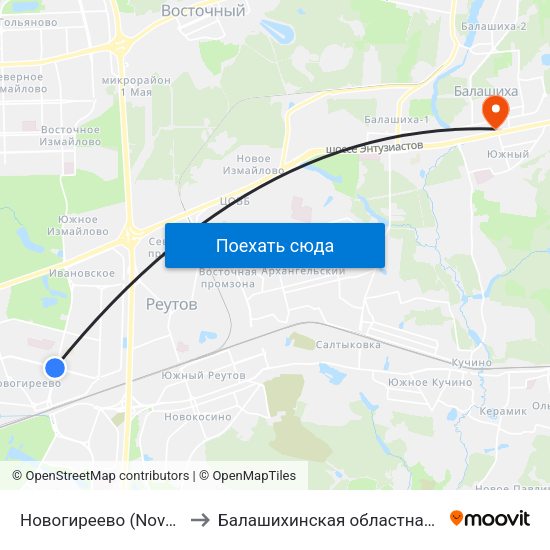 Новогиреево (Novogireevo) to Балашихинская областная больница map