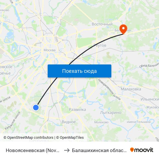 Новоясеневская (Novoyasenevskaya) to Балашихинская областная больница map