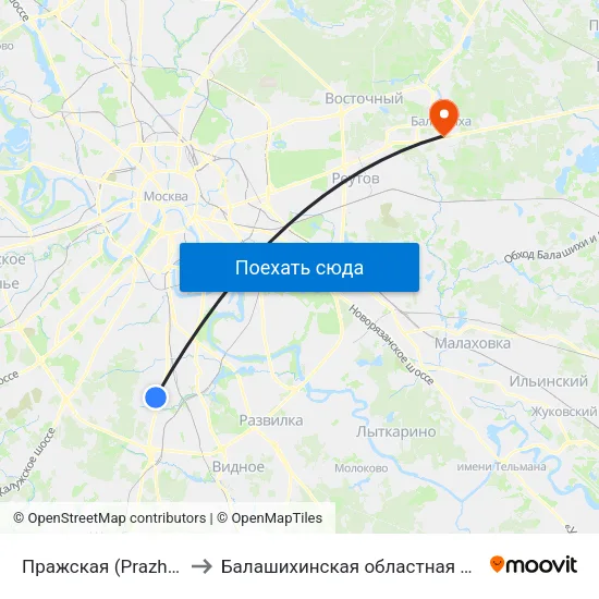 Пражская (Prazhskaya) to Балашихинская областная больница map