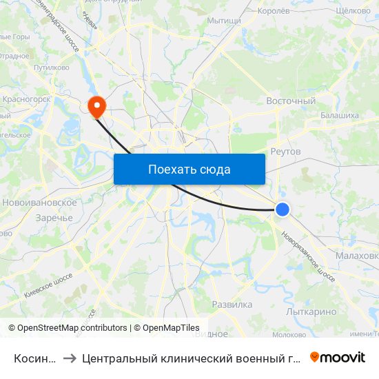Косино (Kosino) to Центральный клинический военный госпиталь ФСБ РФ (Хирургический корпус) map