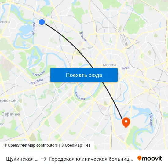 Щукинская (Schukinskaya) to Городская клиническая больница имени С. С. Юдина. Территория М1 map