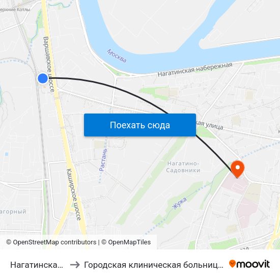 Нагатинская (Nagatinskaya) to Городская клиническая больница имени С. С. Юдина. Территория М1 map