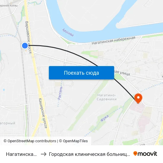 Нагатинская (Nagatinskaya) to Городская клиническая больница имени С. С. Юдина. Территория М1 map