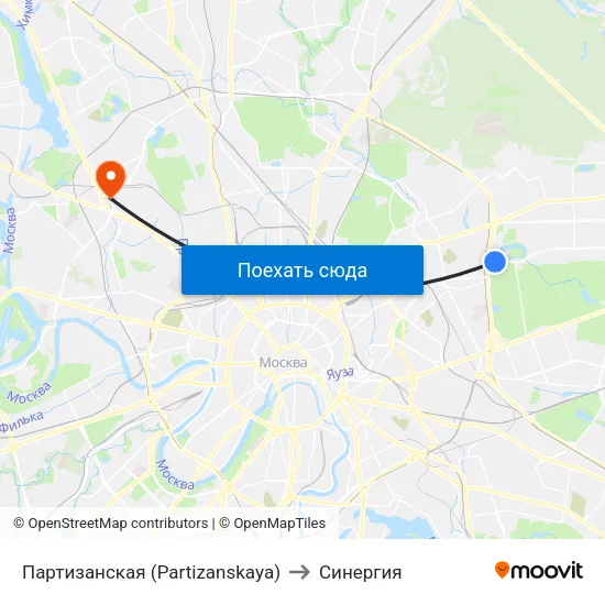 Партизанская (Partizanskaya) to Синергия map