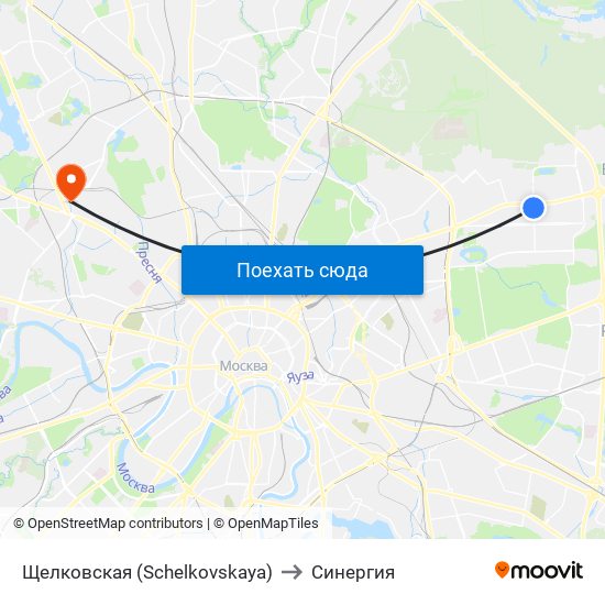 Щелковская (Schelkovskaya) to Синергия map
