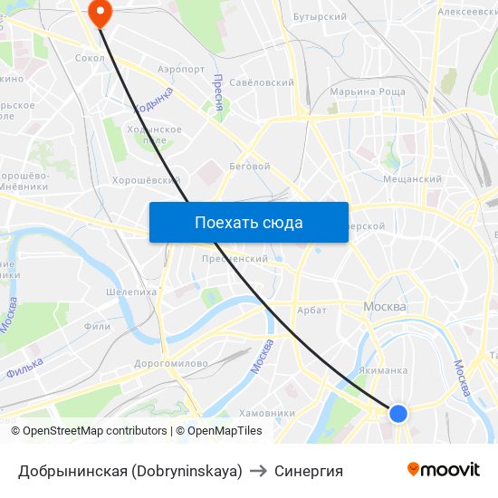 Добрынинская (Dobryninskaya) to Синергия map