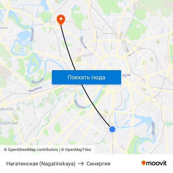 Нагатинская (Nagatinskaya) to Синергия map