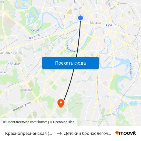 Краснопресненская (Krasnopresnenskaya) to Детский бронхолегочный санаторий №15 map