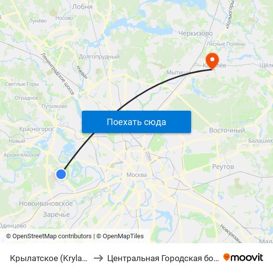 Крылатское (Krylatskoe) to Центральная Городская больница map