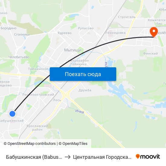 Бабушкинская (Babushkinskaya) to Центральная Городская больница map