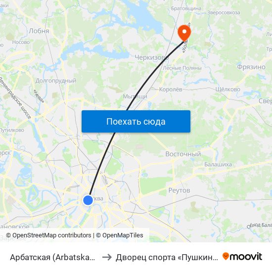 Арбатская (Arbatskaya) to Дворец спорта «Пушкино» map