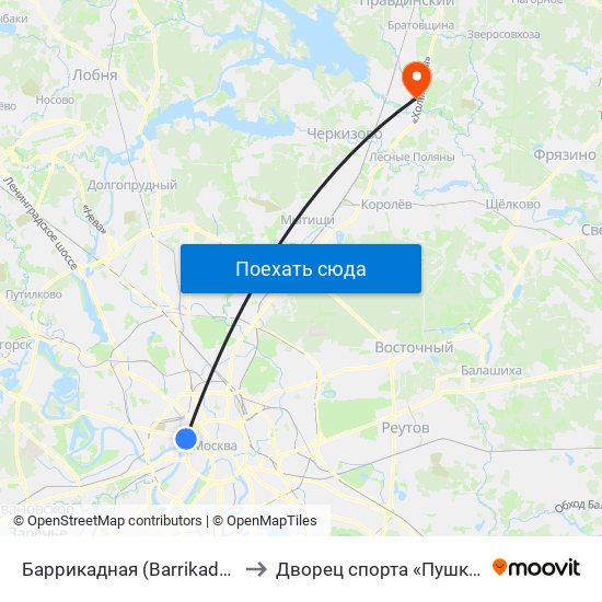 Баррикадная (Barrikadnaya) to Дворец спорта «Пушкино» map