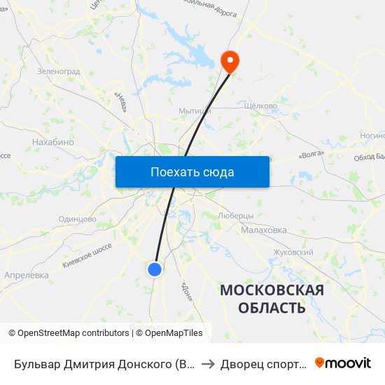 Бульвар Дмитрия Донского (Bulvar Dmitriya Donskogo) to Дворец спорта «Пушкино» map