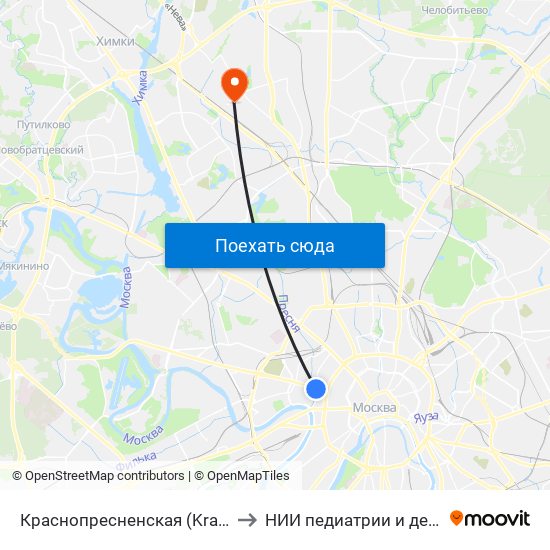 Краснопресненская (Krasnopresnenskaya) to НИИ педиатрии и детской хирургии map
