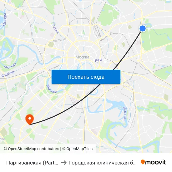Партизанская (Partizanskaya) to Городская клиническая больница №31 map