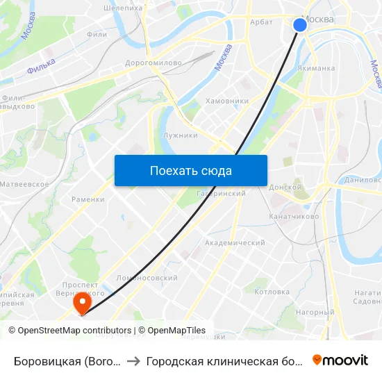 Боровицкая (Borovitskaya) to Городская клиническая больница №31 map