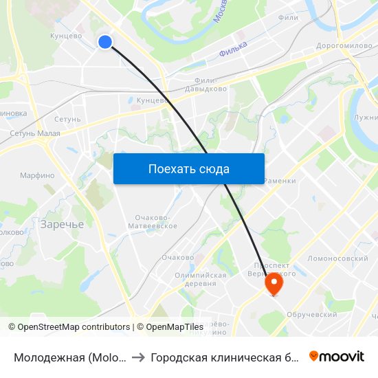 Молодежная (Molodezhnaya) to Городская клиническая больница №31 map