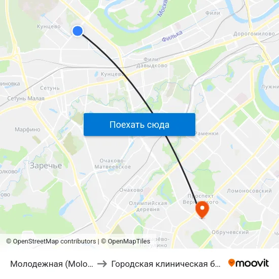 Молодежная (Molodezhnaya) to Городская клиническая больница №31 map