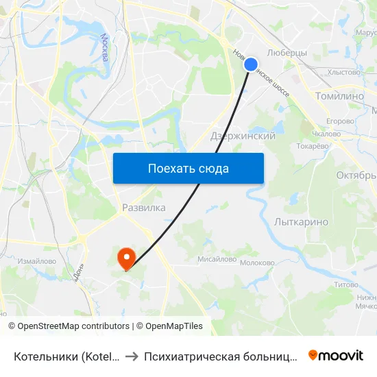 Котельники (Kotelniki) to Психиатрическая больница №24 map