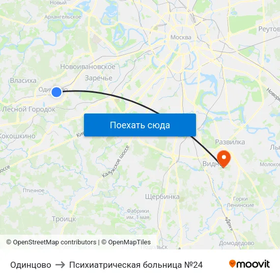 Одинцово to Психиатрическая больница №24 map