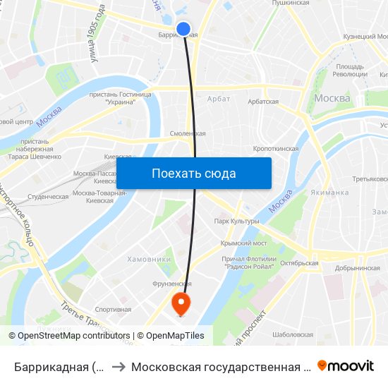 Баррикадная (Barrikadnaya) to Московская государственная академия хореографии map