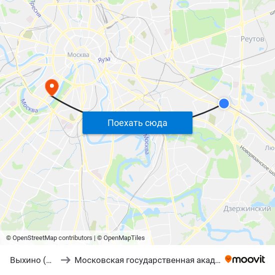 Выхино (Vykhino) to Московская государственная академия хореографии map