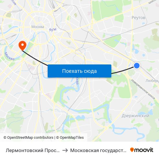 Лермонтовский Проспект (Lermontovsky Prospekt) to Московская государственная академия хореографии map