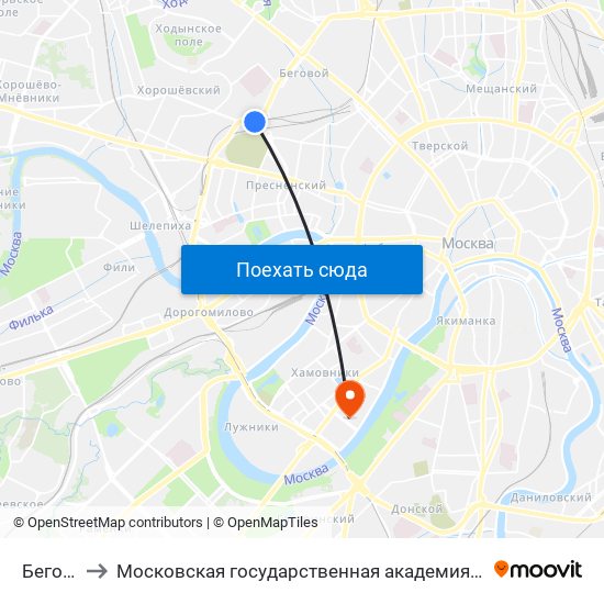 Беговая to Московская государственная академия хореографии map