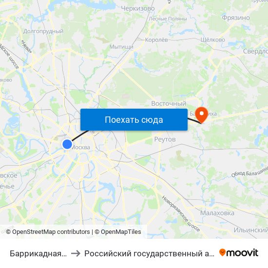 Баррикадная (Barrikadnaya) to Российский государственный аграрный заочный университет map